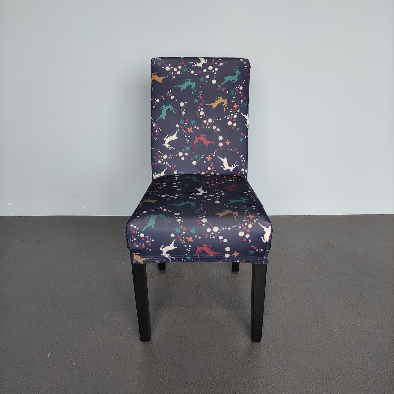 Short Spandex Christmas Themed Chair Cover - Reindeer & Snowflakes