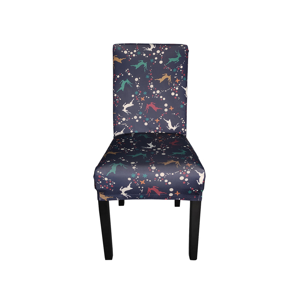 Short Spandex Christmas Themed Chair Cover - Reindeer & Snowflakes
