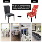 Short Spandex Christmas Themed Chair Cover - Bows & Leaves