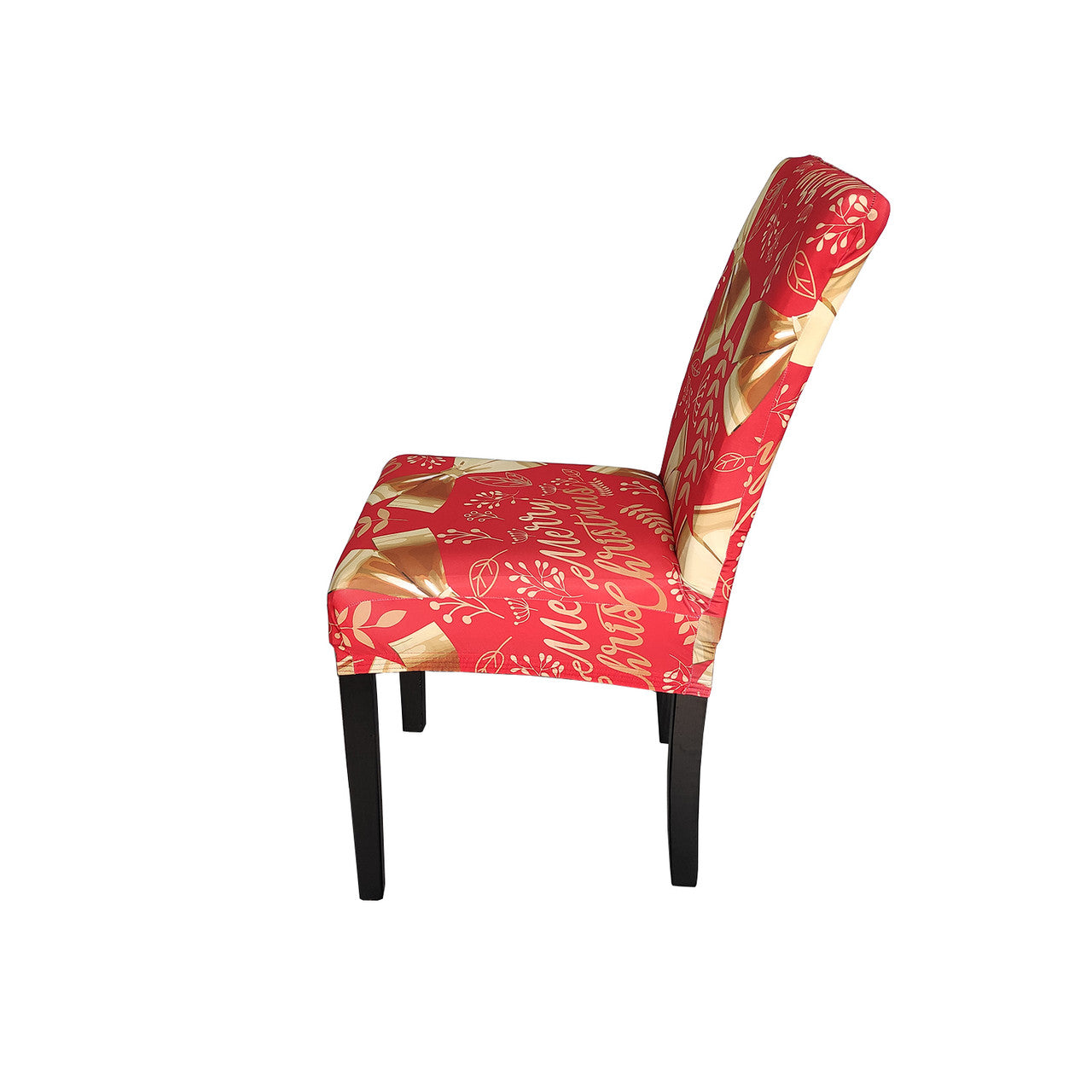 Short Spandex Christmas Themed Chair Cover - Bows & Leaves