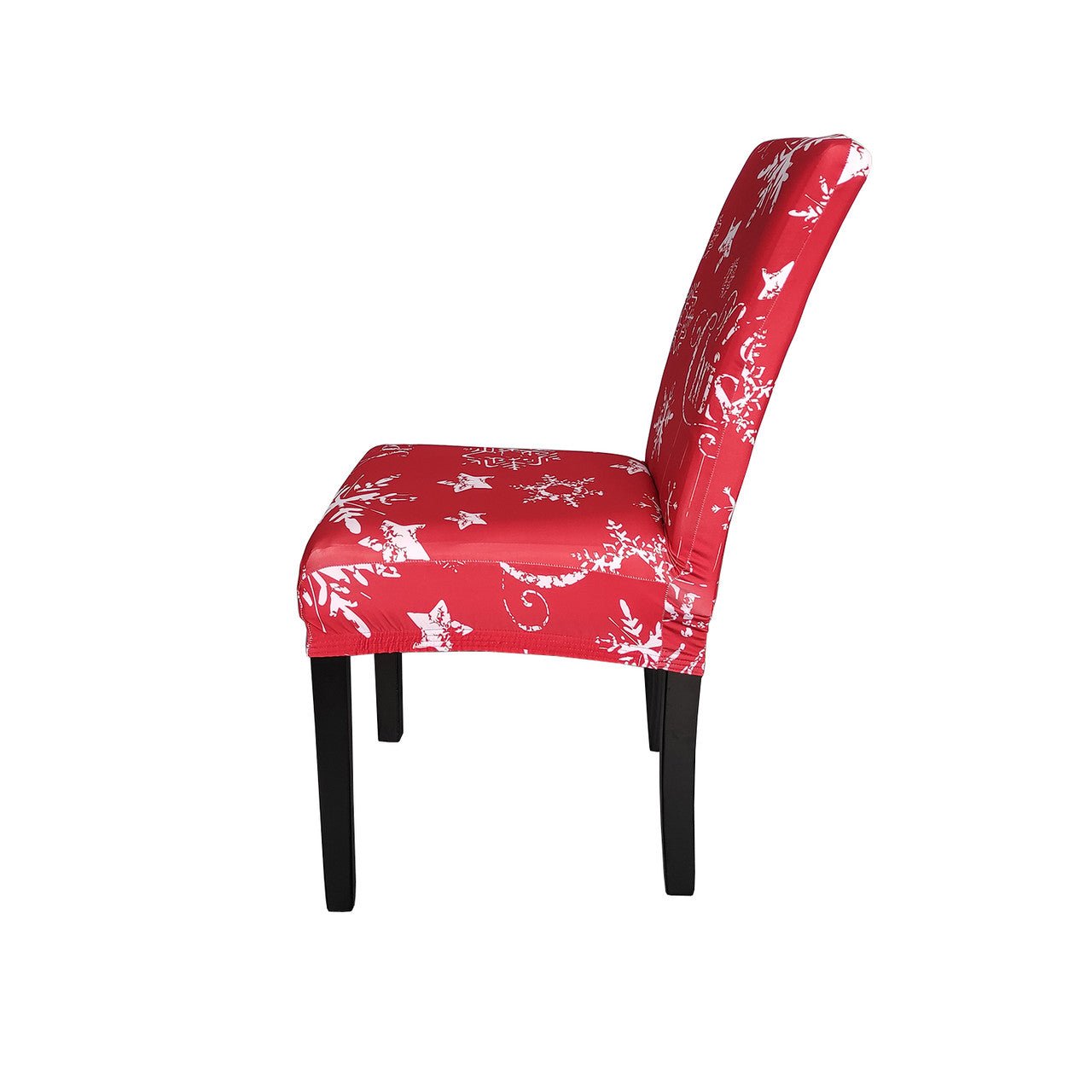 Short Spandex Christmas Themed Chair Cover - Star & Snowflakes Red