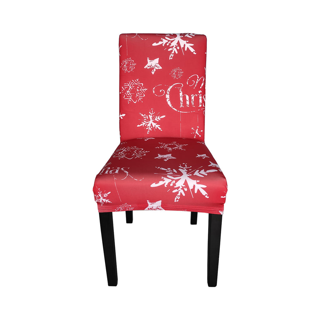 Short Spandex Christmas Themed Chair Cover - Star & Snowflakes Red