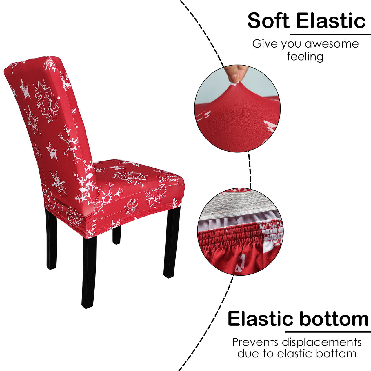 Short Spandex Christmas Themed Chair Cover - Star & Snowflakes Red