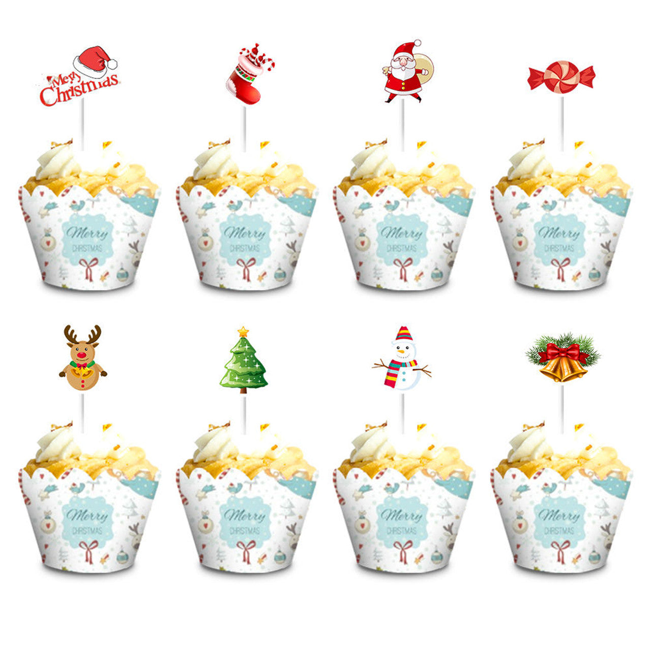 Merry Christmas Cake Toppers - 24pcs
