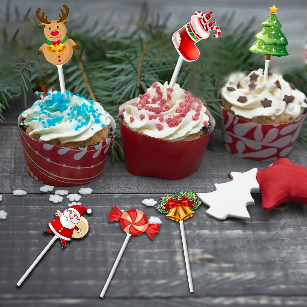 Merry Christmas Cake Toppers - 24pcs