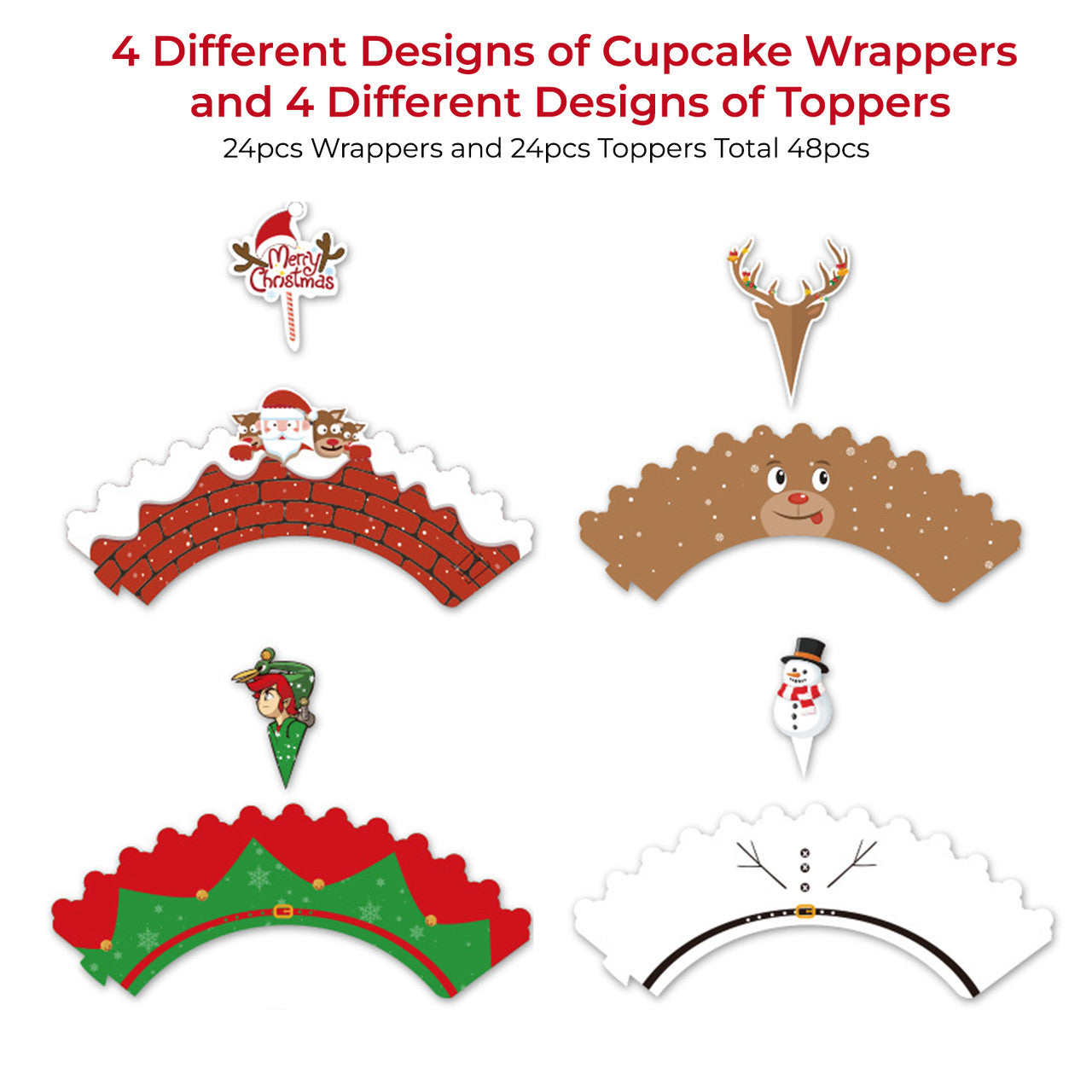 48pcs Christmas Cupcake Wrappers