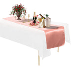 Plastic Tablecloth and Satin Table Runner Set - White & Coral
