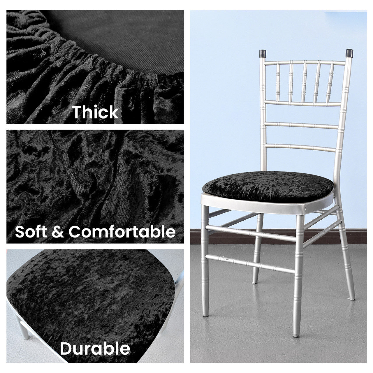 Velvet Chair Seat Pad Cover - Black
