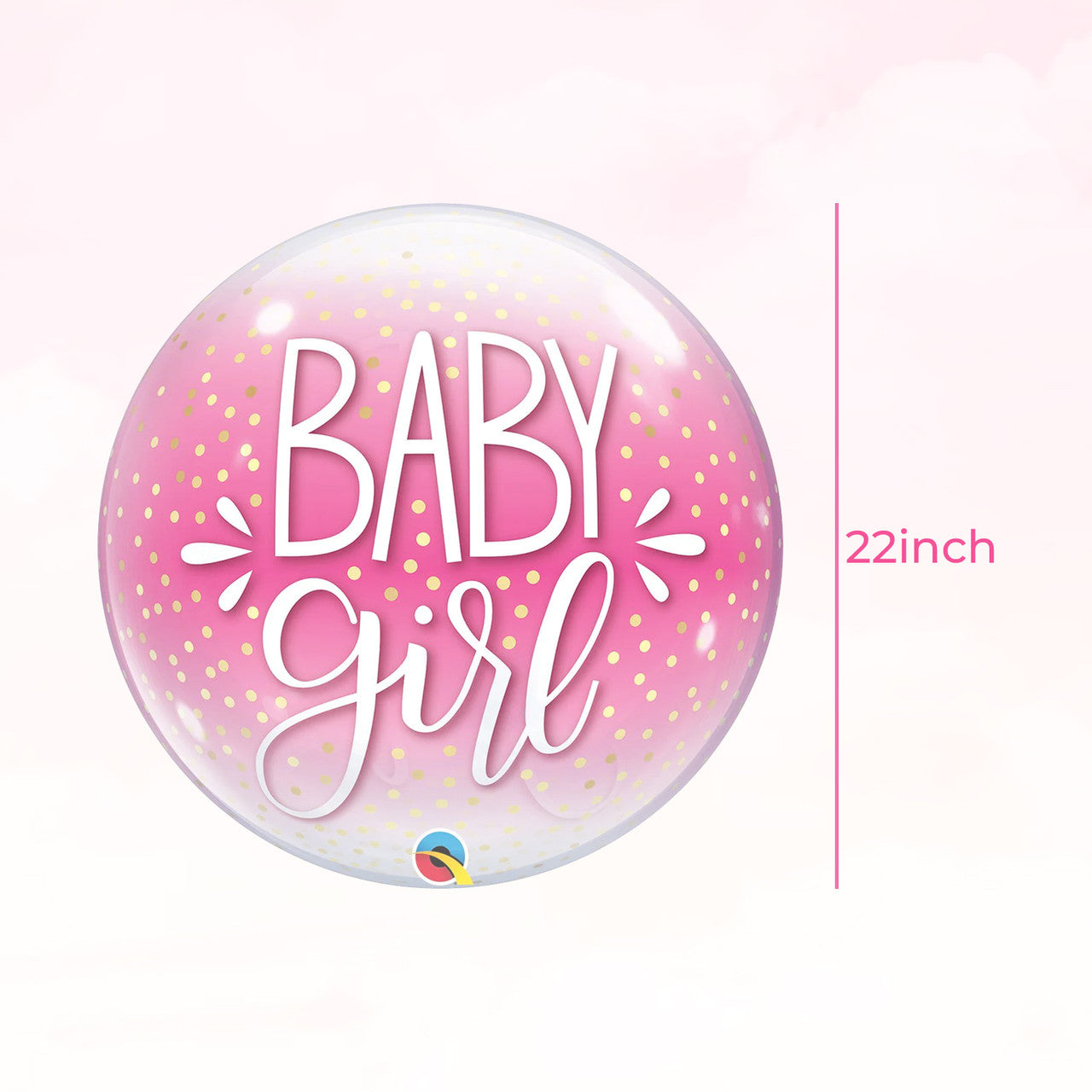 22" Confetti Dots Baby Girl Pink Bubble Balloon