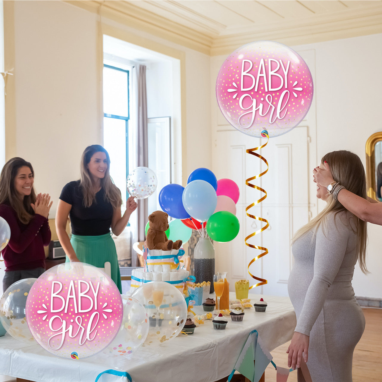 22" Confetti Dots Baby Girl Pink Bubble Balloon