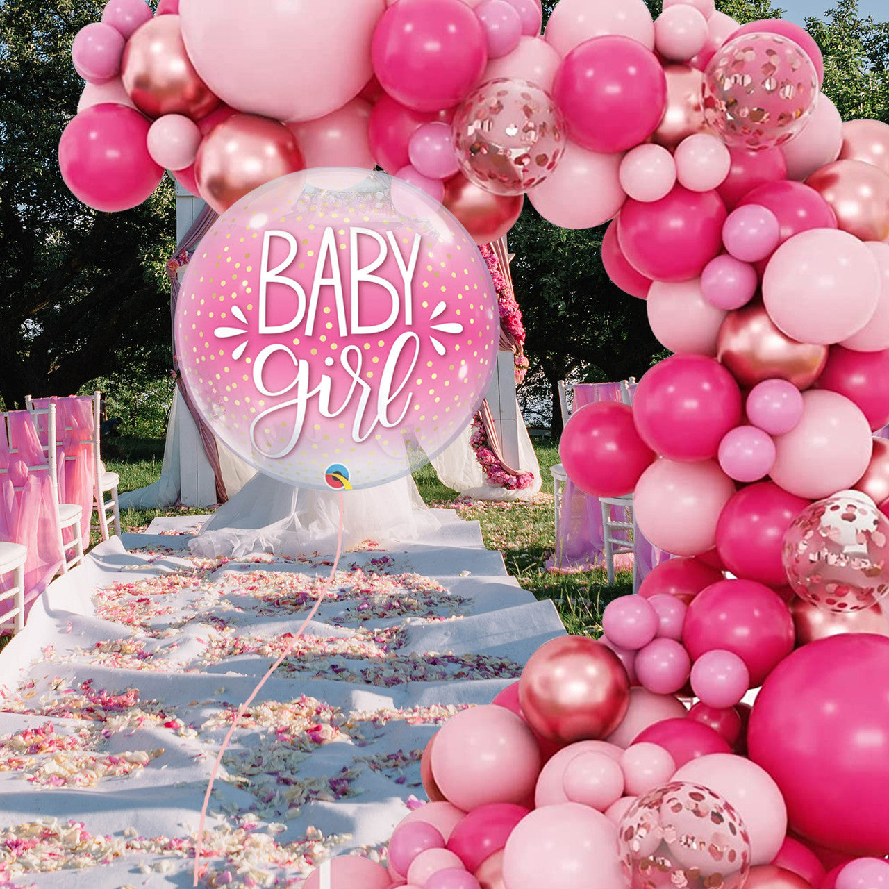 22" Confetti Dots Baby Girl Pink Bubble Balloon
