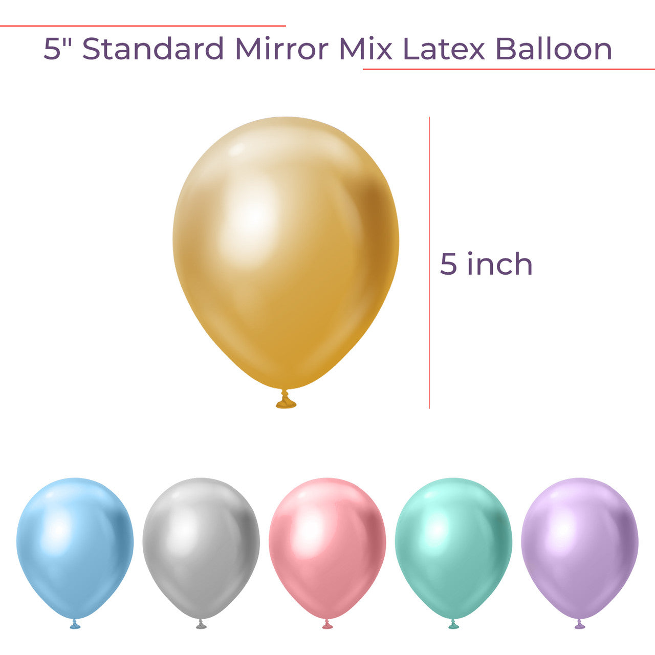 5" Standard Mirror Mix Latex Balloons - 100 Pack