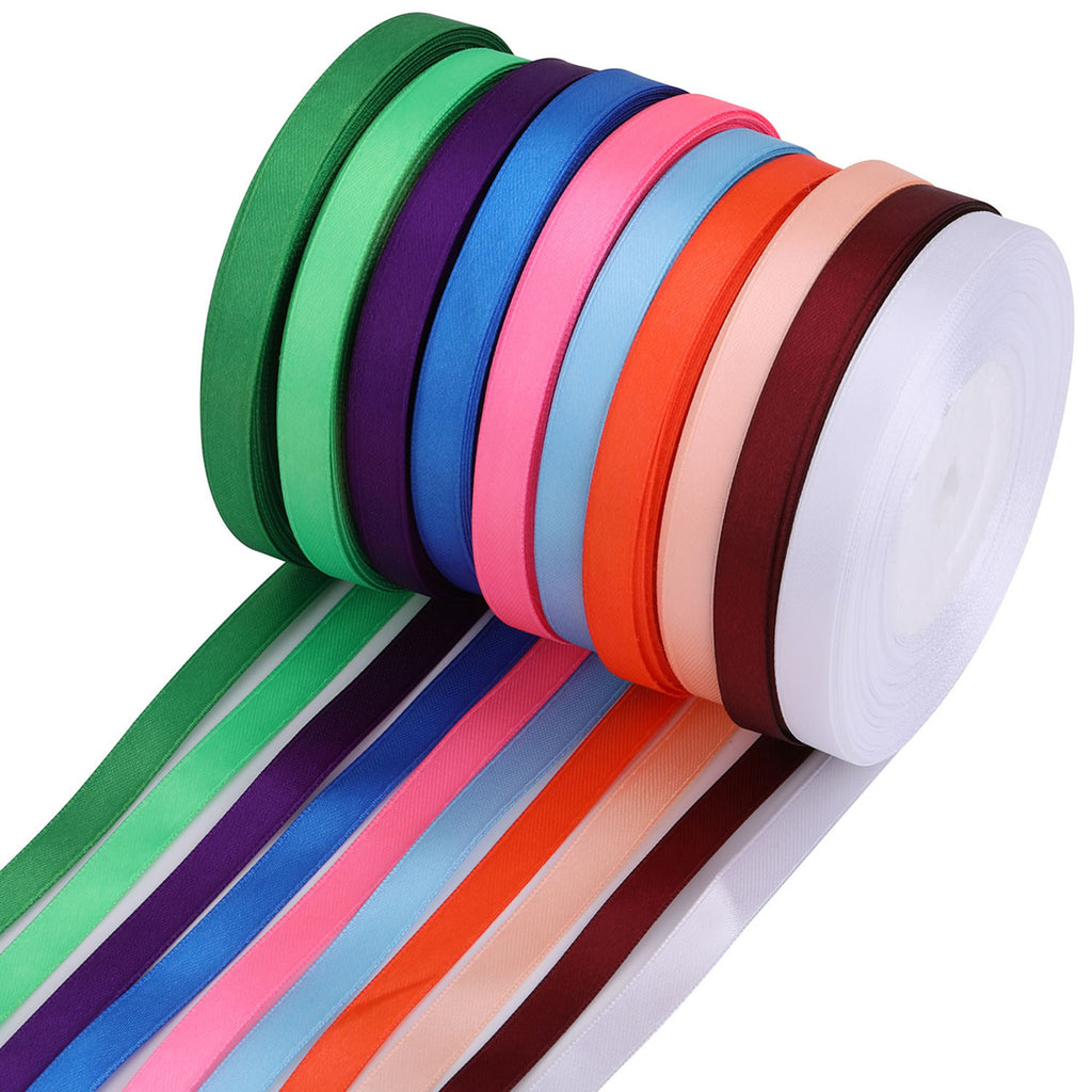 10mm Double Sided Satin Ribbon Bundles, 10 x 25m Rolls - Mixed Colours