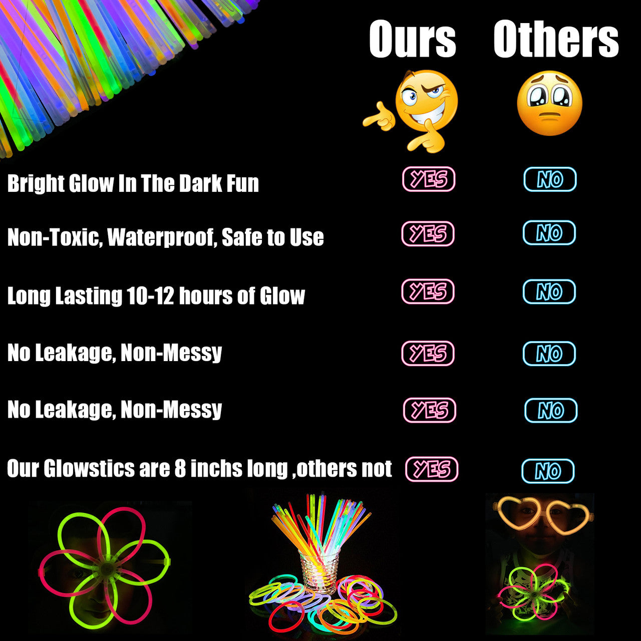 Premium Glow Sticks With Connectors (213pcs)