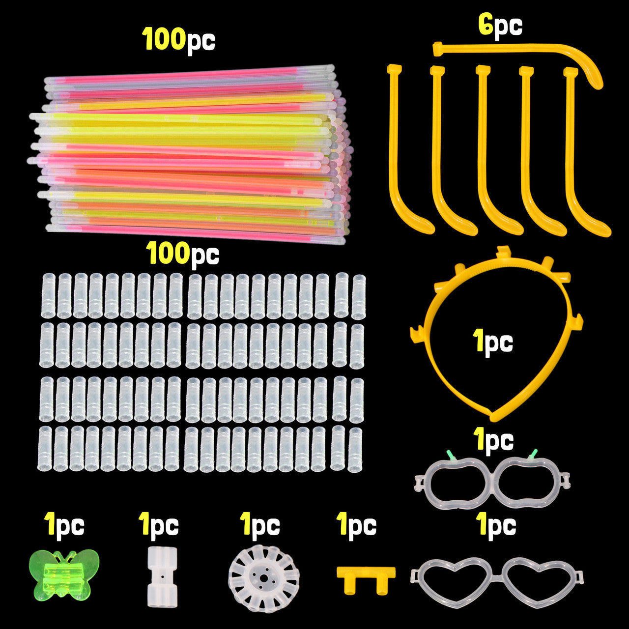 Premium Glow Sticks With Connectors (213pcs)