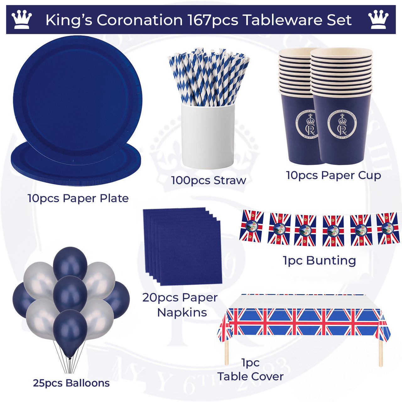 167pcs Coronation Party Supplies Set