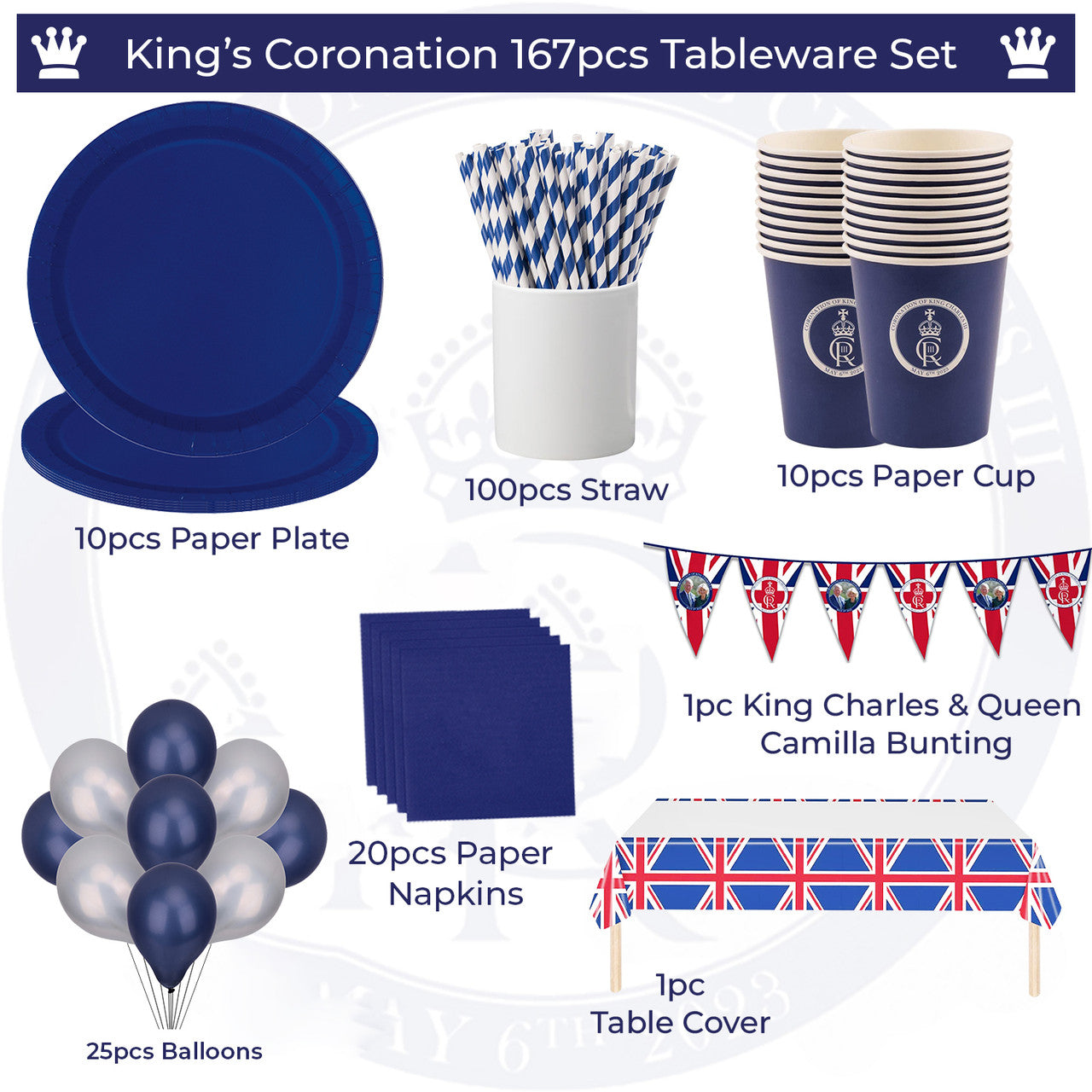 167pcs Coronation Party Supplies Set - Triangle Bunting