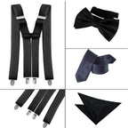 Black Handkerchief, Bow Tie, Neck Tie & Brace Set