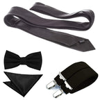 Black Handkerchief, Bow Tie, Neck Tie & Brace Set