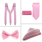 Rose Pink Handkerchief, Bow Tie, Neck Tie & Brace Set