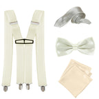 Beige Handkerchief, Bow Tie, Neck Tie & Brace Set