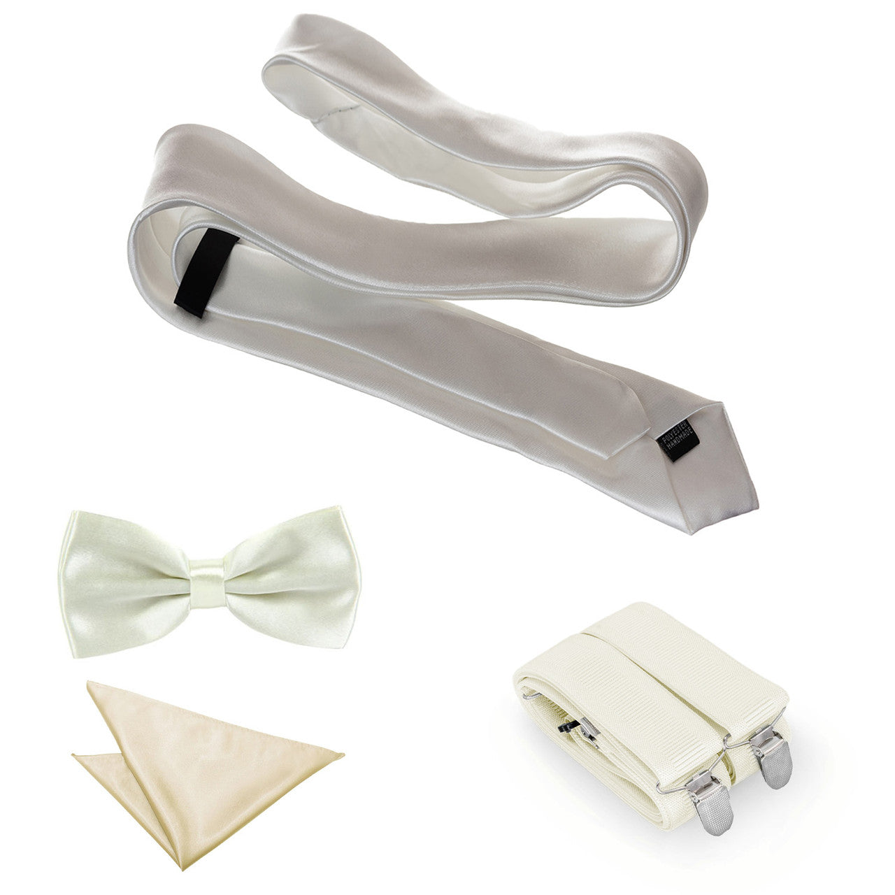 Beige Handkerchief, Bow Tie, Neck Tie & Brace Set