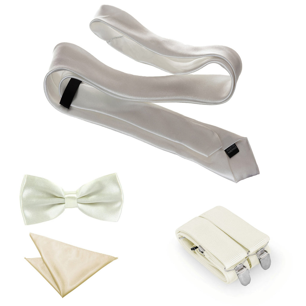 Beige Handkerchief, Bow Tie, Neck Tie & Brace Set