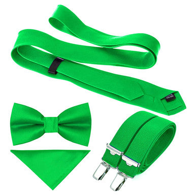Lime Green Handkerchief, Bow Tie, Neck Tie & Brace Set
