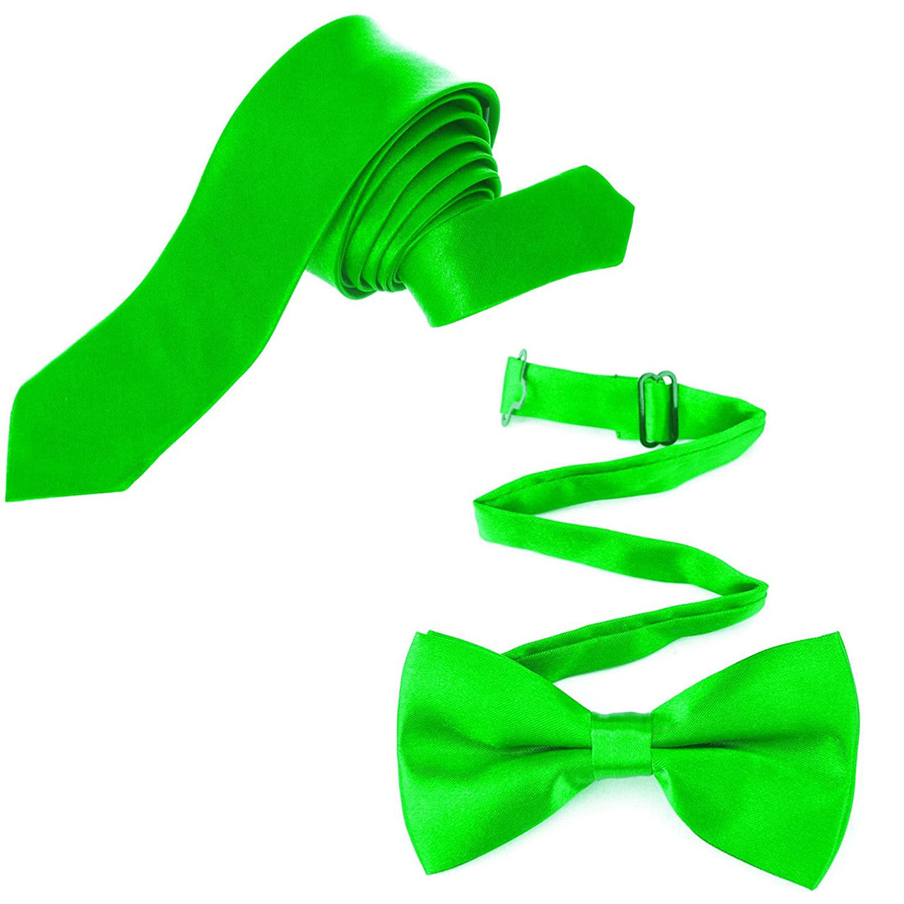 Lime Green Handkerchief, Bow Tie, Neck Tie & Brace Set