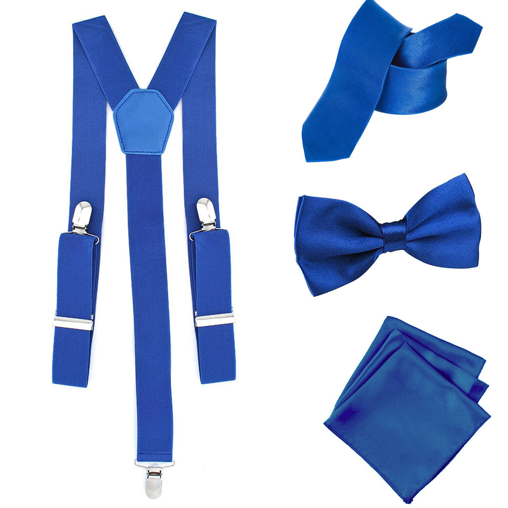 Royal Blue Handkerchief, Bow Tie, Neck Tie & Brace Set