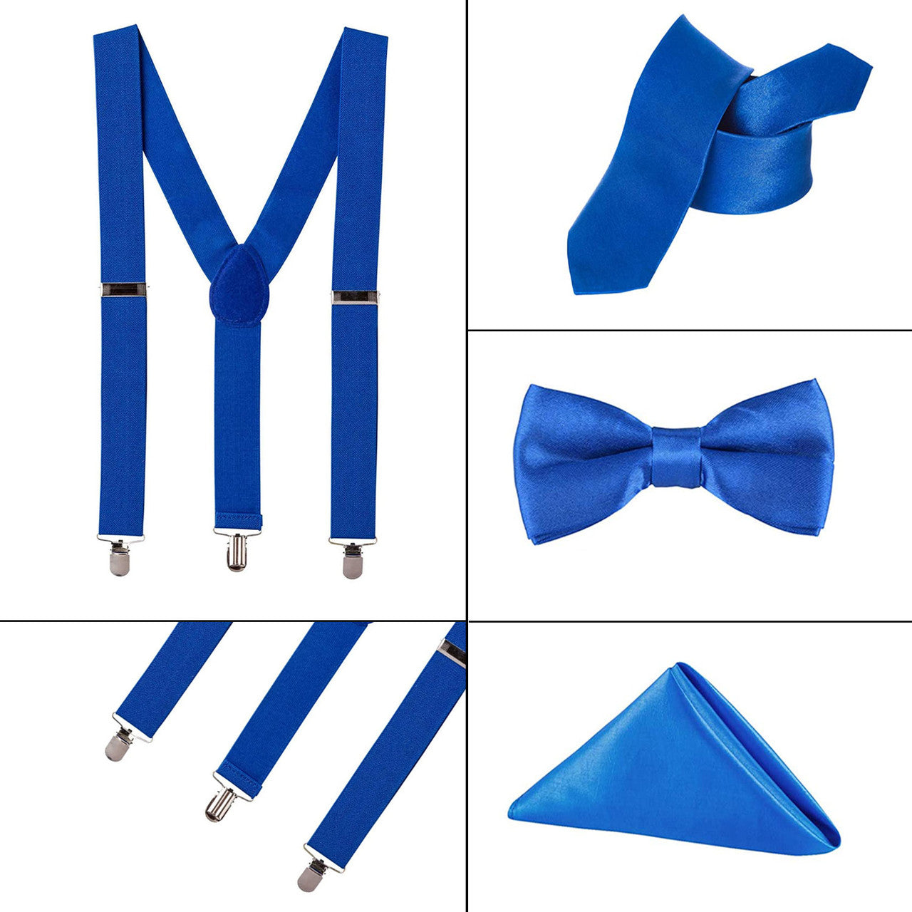 Royal Blue Handkerchief, Bow Tie, Neck Tie & Brace Set