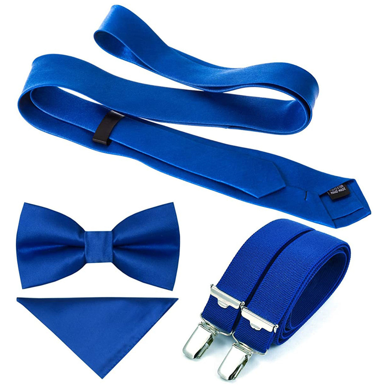 Royal Blue Handkerchief, Bow Tie, Neck Tie & Brace Set
