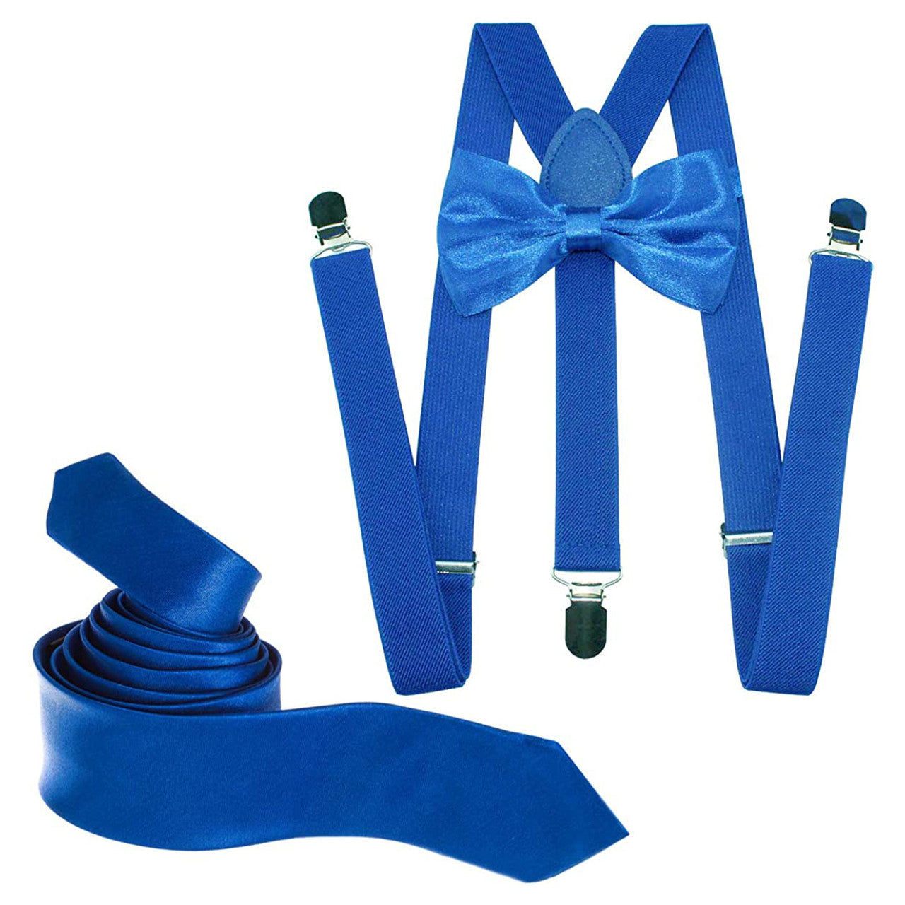 Royal Blue Handkerchief, Bow Tie, Neck Tie & Brace Set