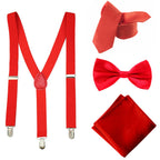 Red Handkerchief, Bow Tie, Neck Tie & Brace Set