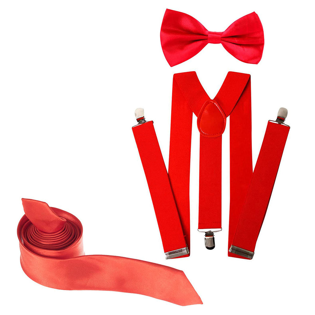 Red Handkerchief, Bow Tie, Neck Tie & Brace Set