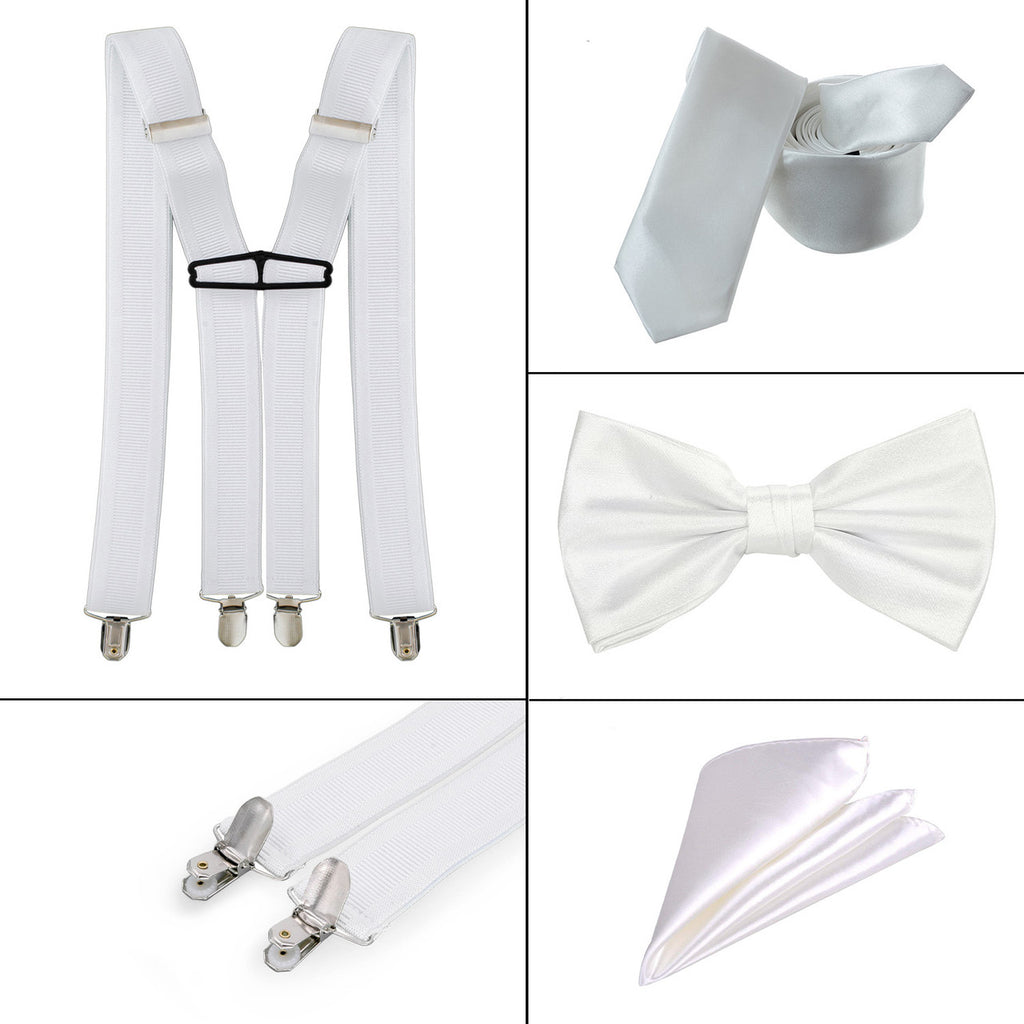 White Handkerchief, Bow Tie, Neck Tie & Brace Set