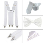 White Handkerchief, Bow Tie, Neck Tie & Brace Set