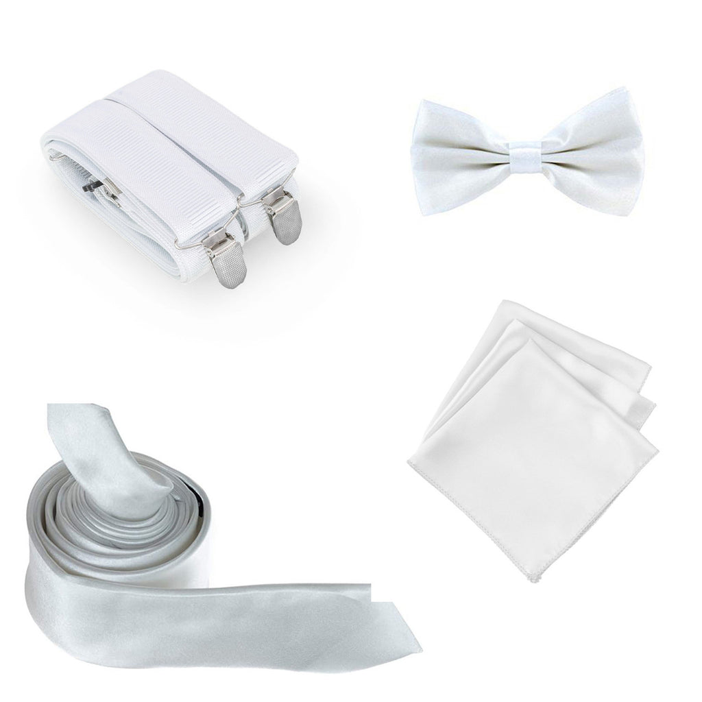 White Handkerchief, Bow Tie, Neck Tie & Brace Set