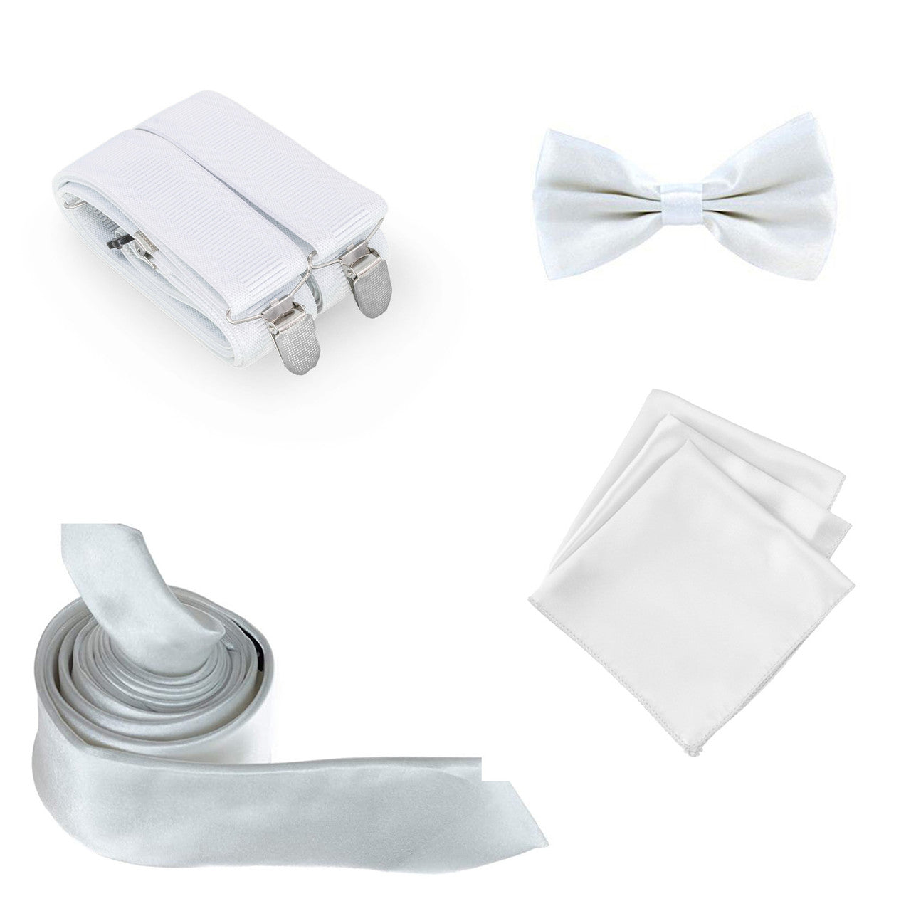 White Handkerchief, Bow Tie, Neck Tie & Brace Set
