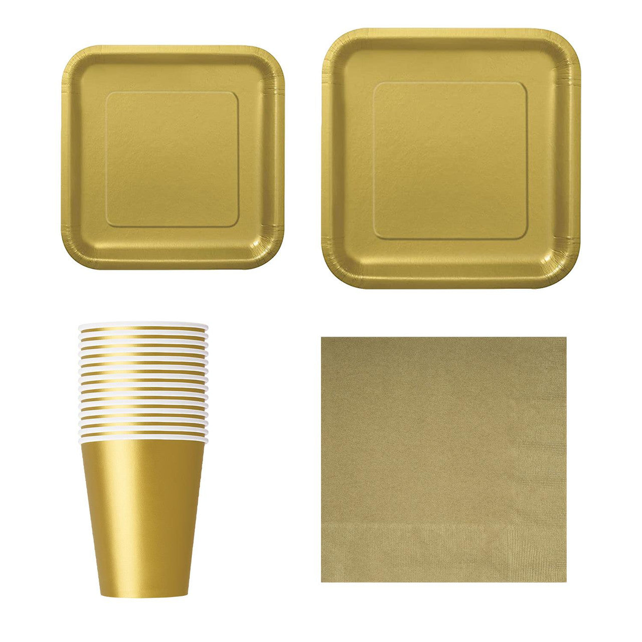 Square Plate Tableware Party Set (Pack of 64) - Gold