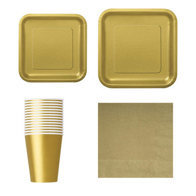 Square Plate Tableware Party Set (Pack of 64) - Gold