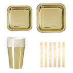 Square Plate Tableware Party Set (Pack of 40) - Gold Foil