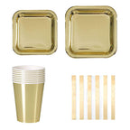 Square Plate Tableware Party Set (Pack of 40) - Gold Foil