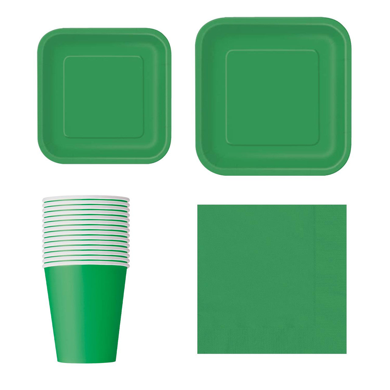 Square Plate Tableware Party Set (Pack of 64) - Emerald Green