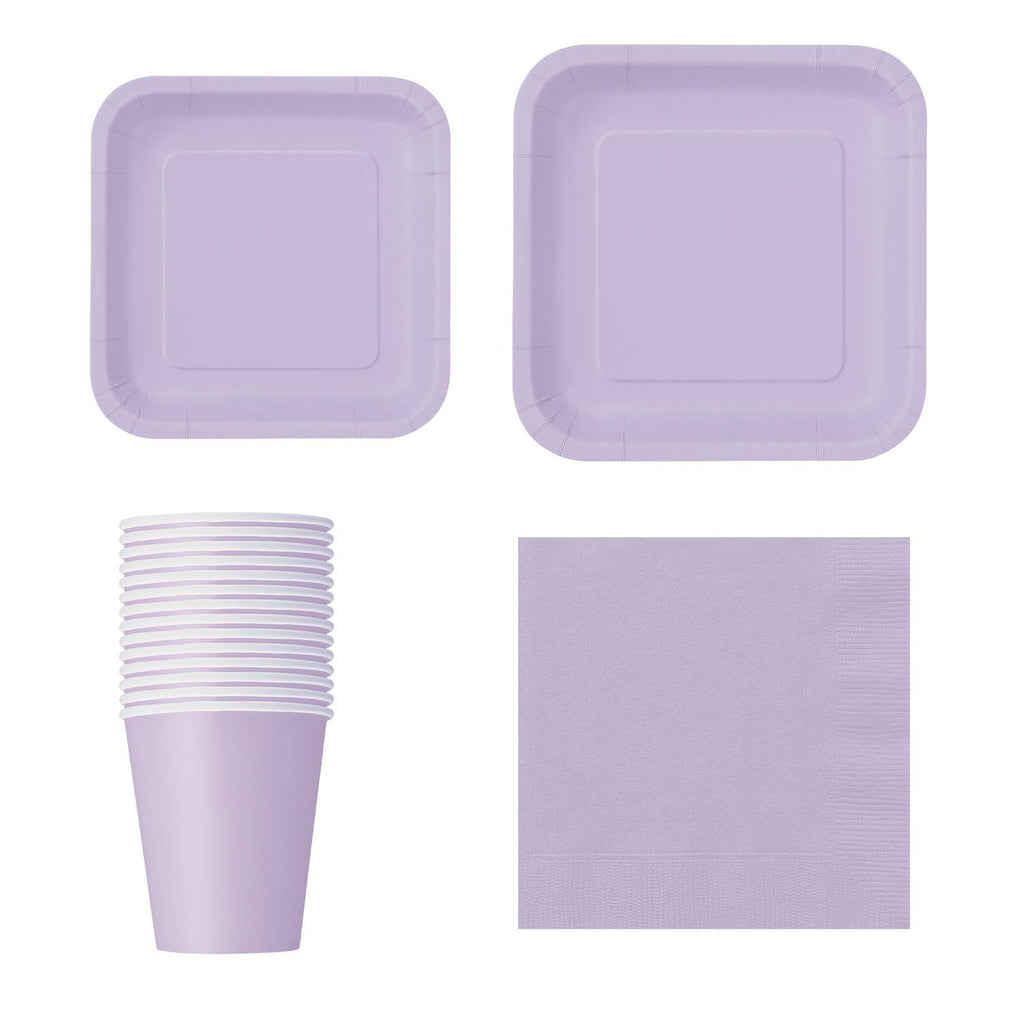 Square Plate Tableware Party Set (Pack of 64) - Lavender