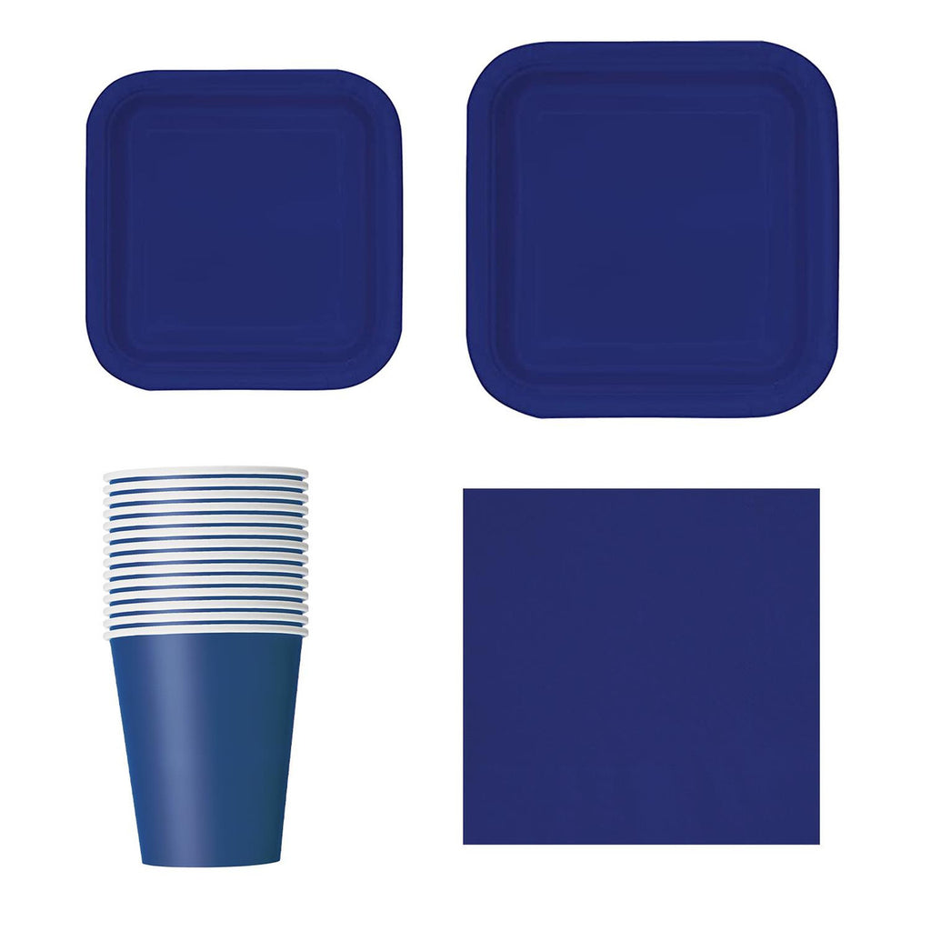 Square Plate Tableware Party Set (Pack of 64) - True Navy Blue