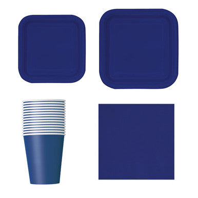 Square Plate Tableware Party Set (Pack of 64) - True Navy Blue