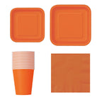 Square Plate Tableware Party Set (Pack of 64) - Pumpkin Orange