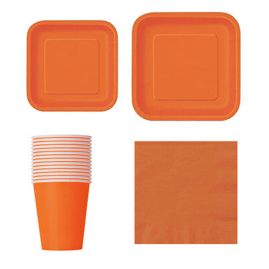 Square Plate Tableware Party Set (Pack of 64) - Pumpkin Orange