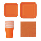 Square Plate Tableware Party Set (Pack of 64) - Pumpkin Orange